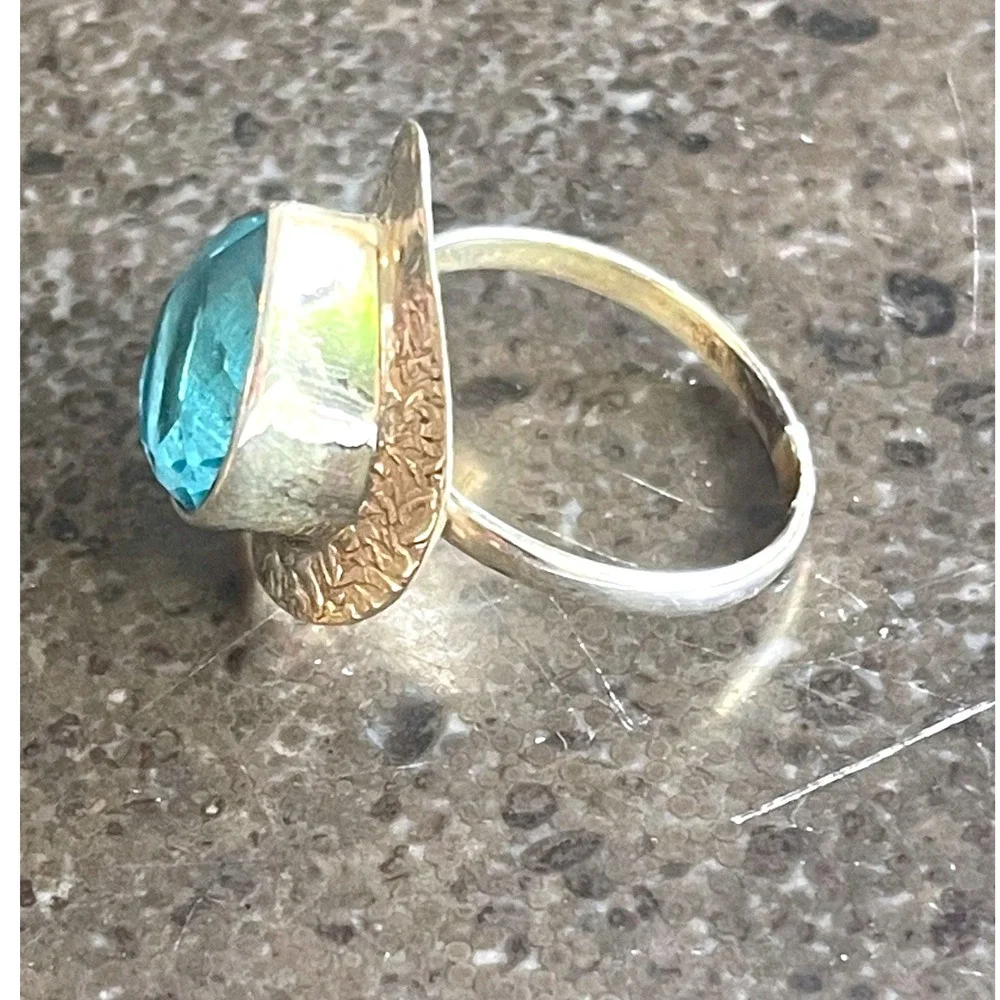 925 Sterling Silver Ring with Large 21.7mm Pear-Cut Blue‎ Gemstone, Size 8
